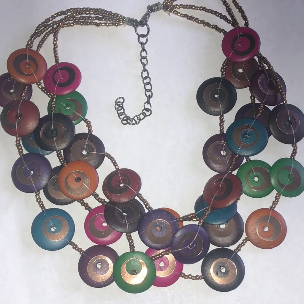 Multicolor Boho Beaded Multi Strand Disc Necklace Green - Image 2