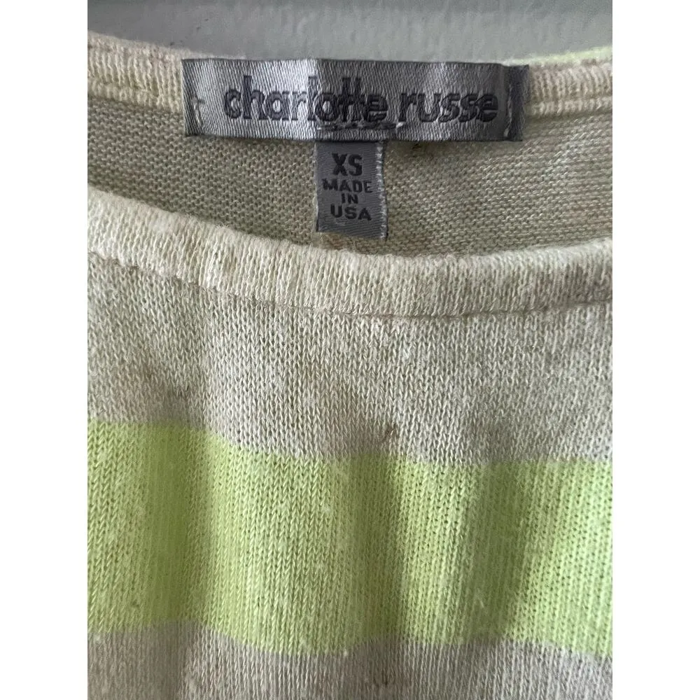 Charlotte Russe Top Women’s XS Yellow Cream Striped Tie Front Teen Bright - Image 3