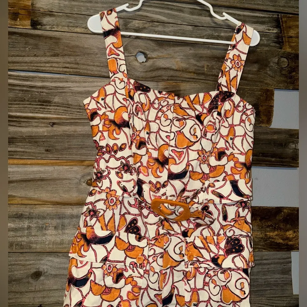 House of Harlow 1960’s Romper Paisley Print Size 8 Ivory Linen Blend Belted - Image 7