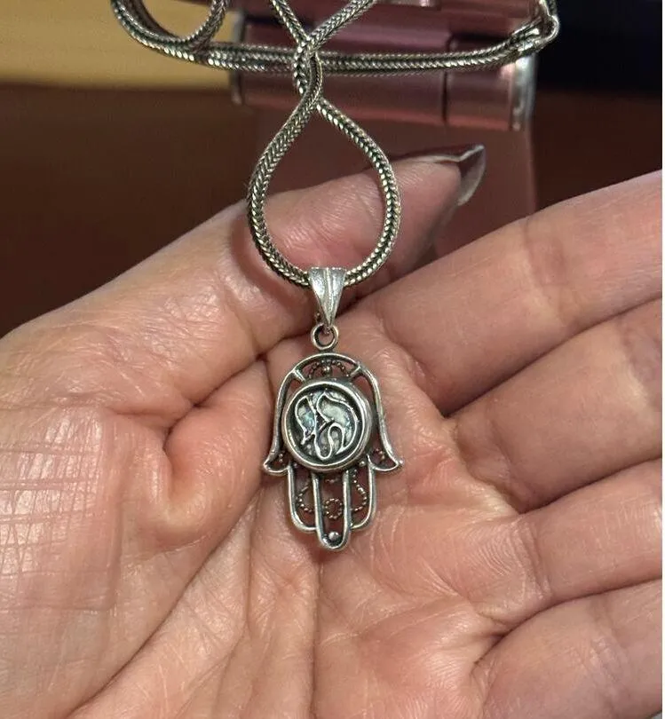 Shamay and Benlulu Chai in Hamsa Necklace silver 925 Roman glass center accent - Image 8