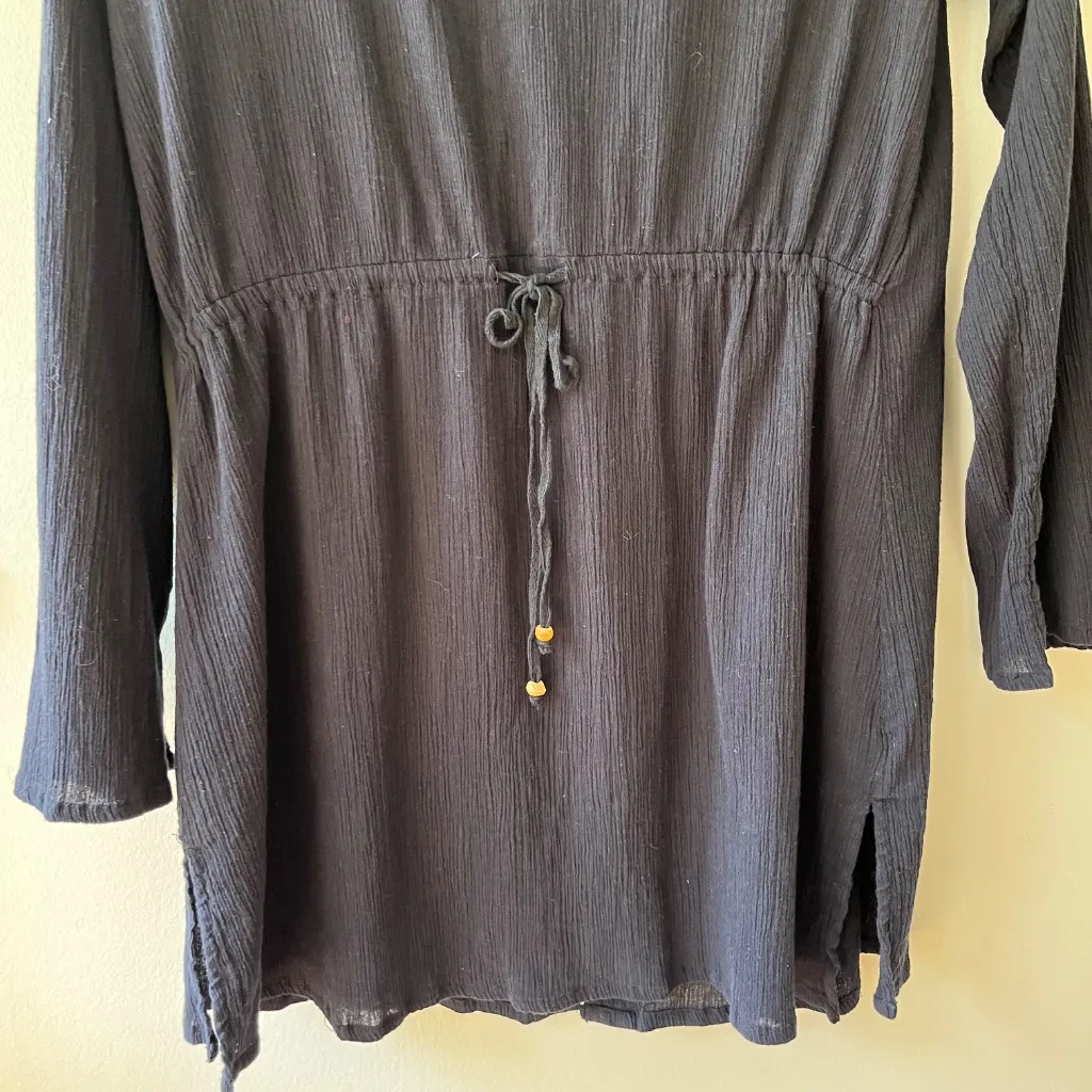 Le Cove Sz M Navy Blue Crepe Midi Shirt Cover Up Dress Button Down V Neck Size M - Image 5