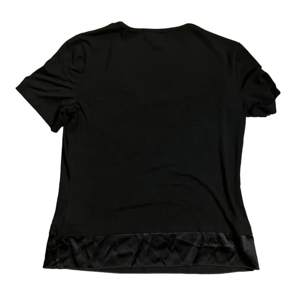 St. John black silk trim v neck t shirt size medium - Image 2