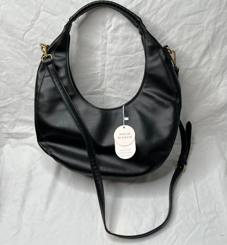 Melie Bianco Vegan Leather Black Danni Large Convertible Hobo Bag - Image 9