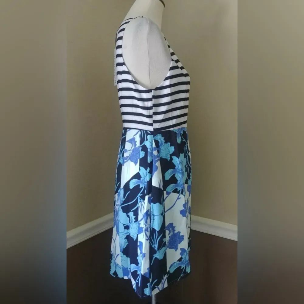 NEW MINKPINK Black & White Striped Sleeveless Blue Floral Modcloth Dress Medium - Image 3