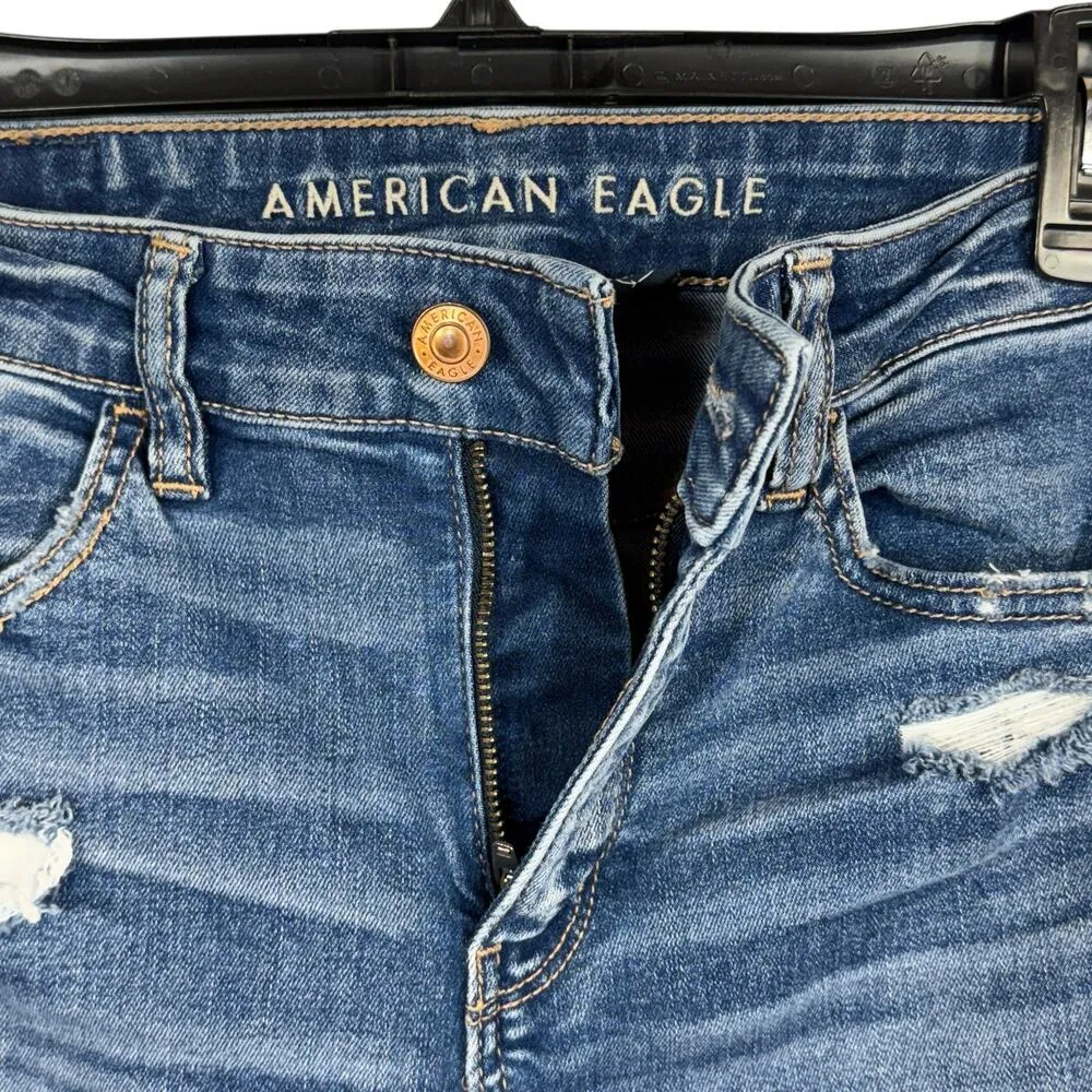 American Eagle SZ 2 LONG Hi-Rise Jeggings Jeans Distressed Rips Stretch Zip-Fly - Image 4