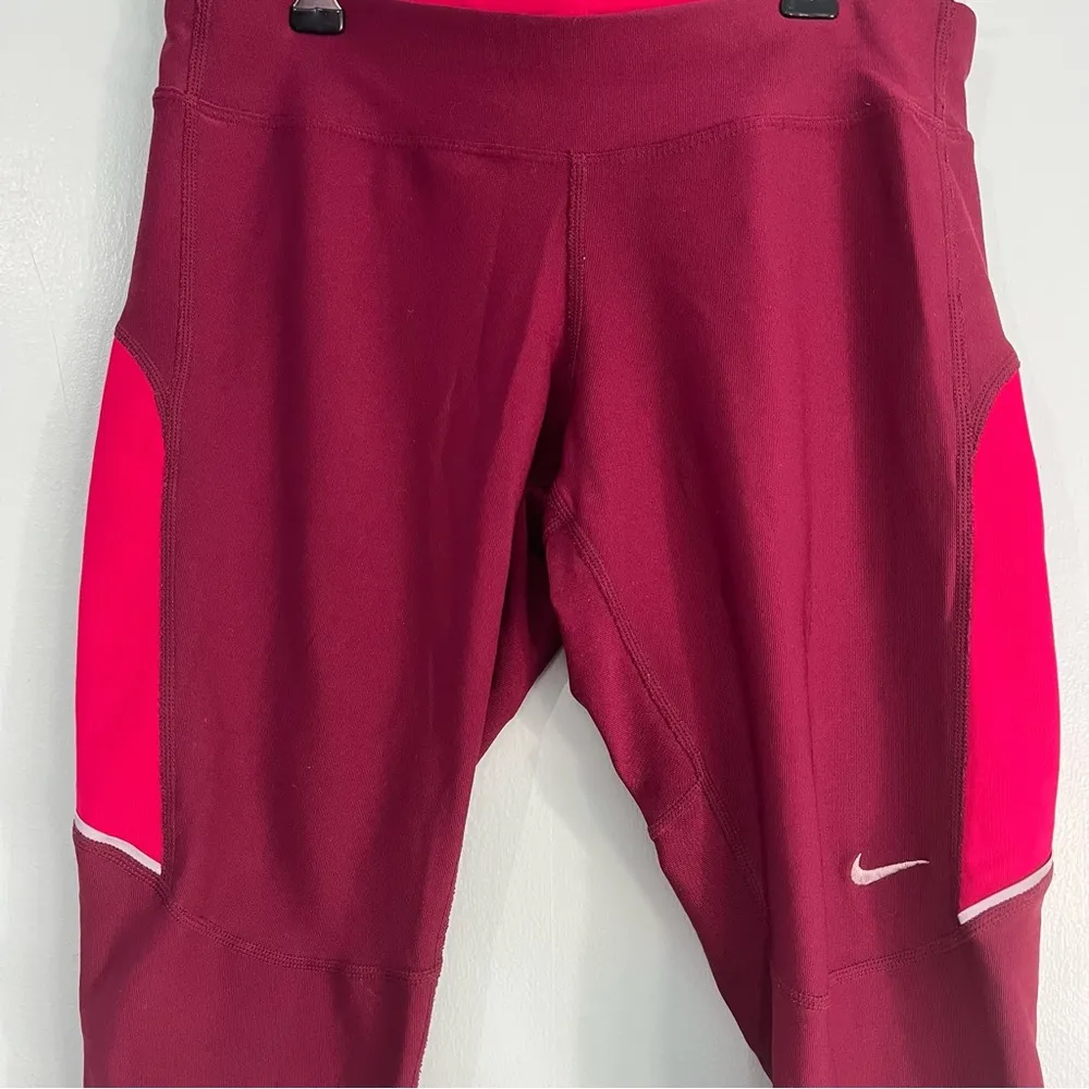 Nike Dri-Fit Running Capri Leggings Burgundy with Pink Women’s Size Small - Image 3