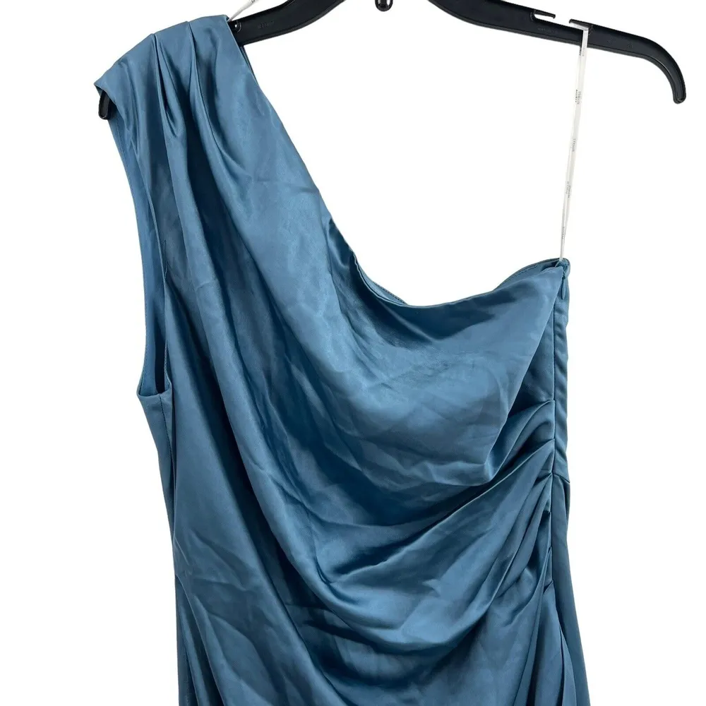 Elliatt Dress Midi One Shoulder Satin Blue Cassini Wedding Night Out Glam Large - Image 4
