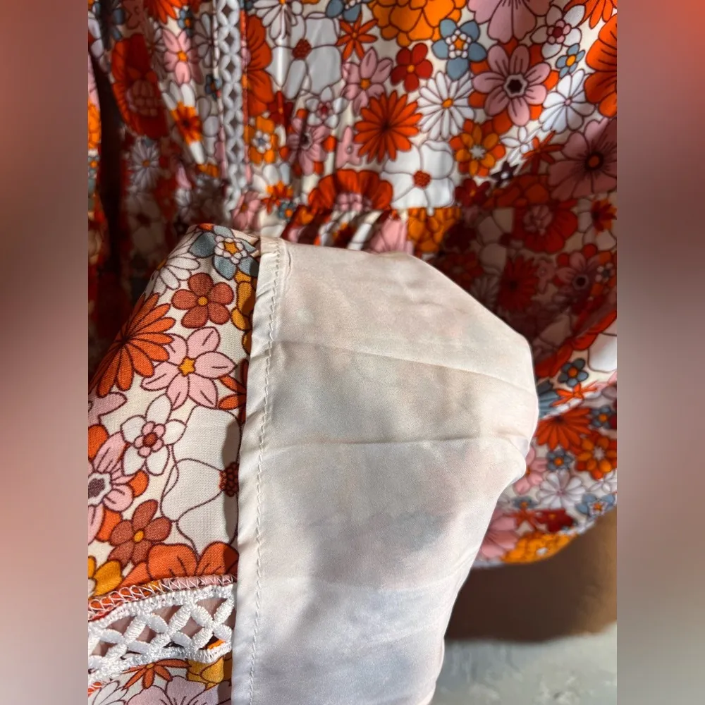 Floral Long Sleeve Dress Orange - Image 7