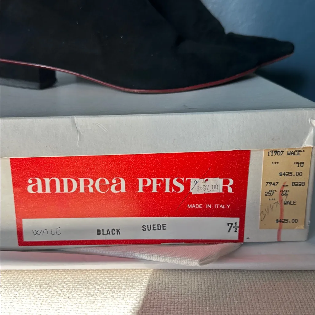 Andrea Pfister I.magnin Black Ankle Boots with Red Trim vintage exquisite Size 7.5 - Image 7