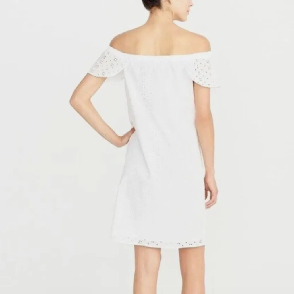 J. Crew White Eyelet‎ Off the Shoulder Dress Women's XXS Lace Feminine Mini - Image 2