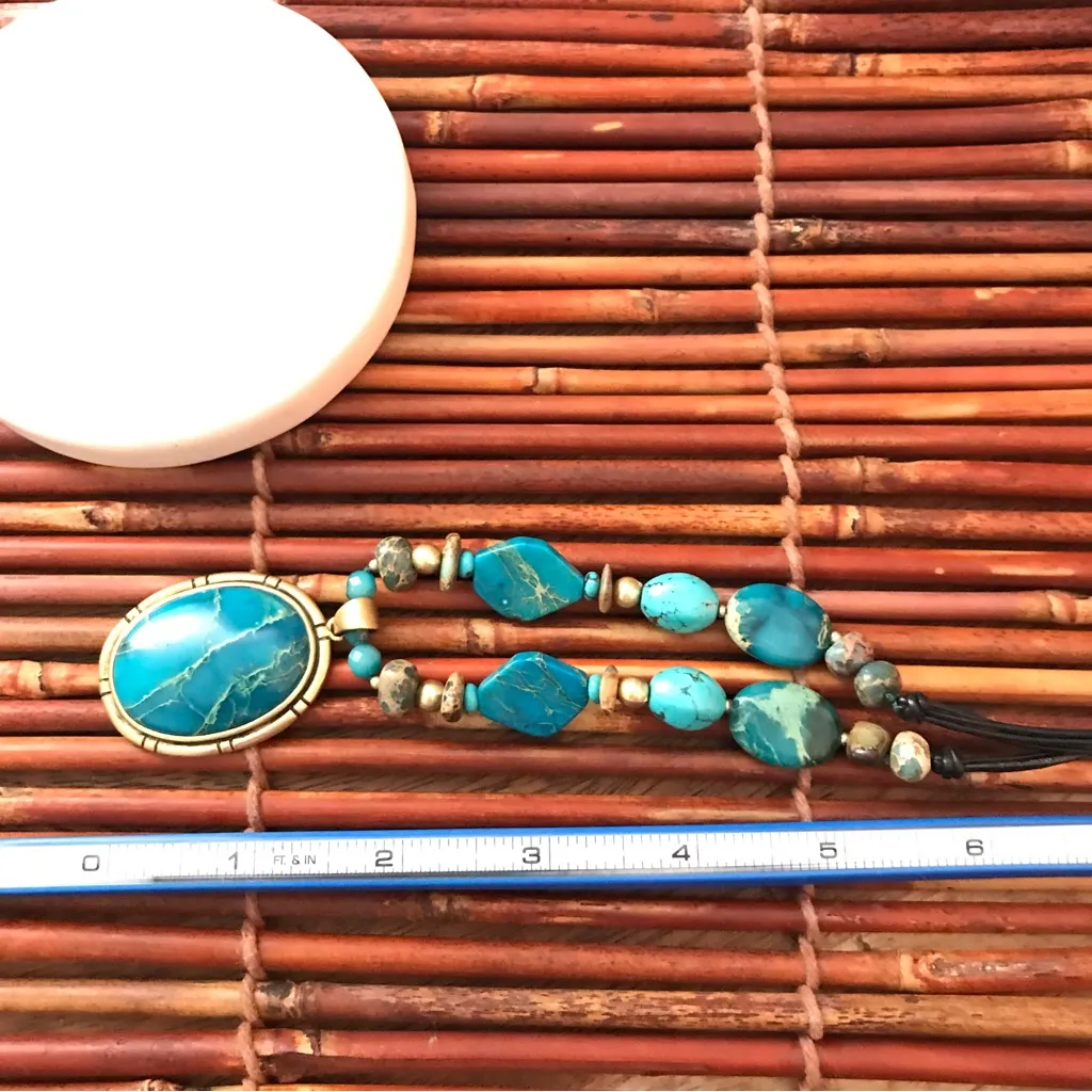 Coldwater Creek Faux Turquoise & Glass Bead Corded Necklace - Image 5