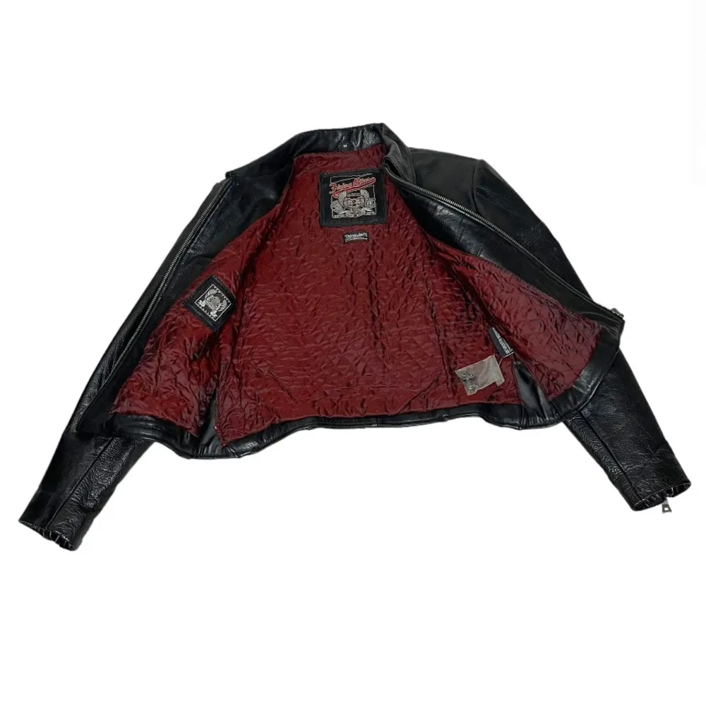 FLYING BIKES Oakwood Black Leather Moto Jacket Motorcycle Womens Size Medium - Image 7