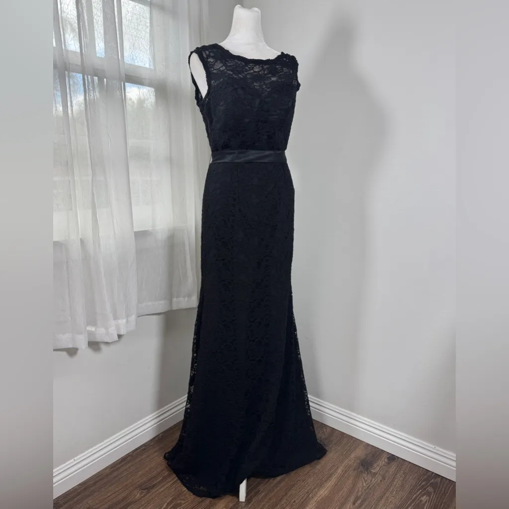 Morilee by Madeline Gardner Black Satin Tie Sash Cap Sleeve Deep V - Image 8