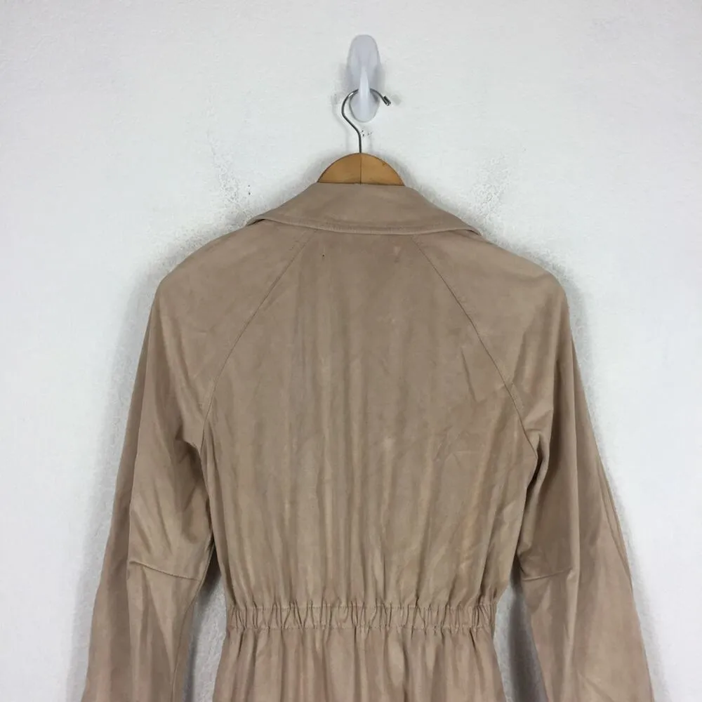 Zara Tan Trench Coat XS Faux Suede Double Breasted Belted Classic Mid Length - Image 14