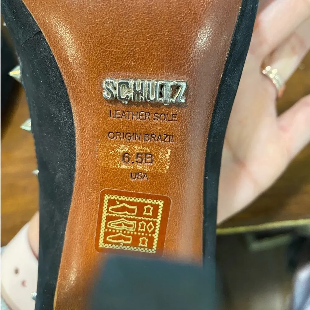 Schutz Black Suede Studded Fiona Preto Pumps Sz 6B - Image 7