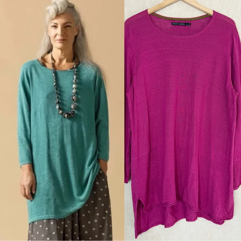 Gudrun Sjoden Women’s 100% Linen Knit Tunic Top Longsleeve Lagenlook in Pink XXL - Image 2