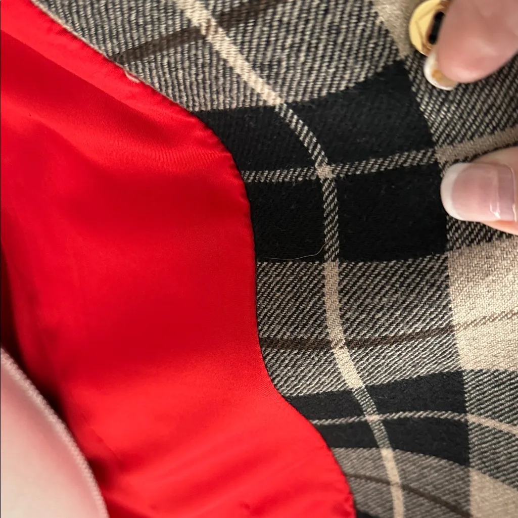 KATE SPADE Tan & Black Plaid Wool Blend Jacket Double Breasted Bow Collar Size M - Image 8