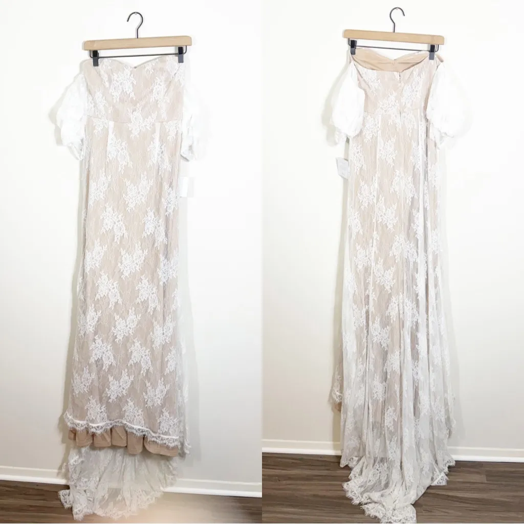 NWT Lulu’s Loving Beauty White Lace Puff Sleeve Off-the-Shoulder Maxi Dress - Image 5