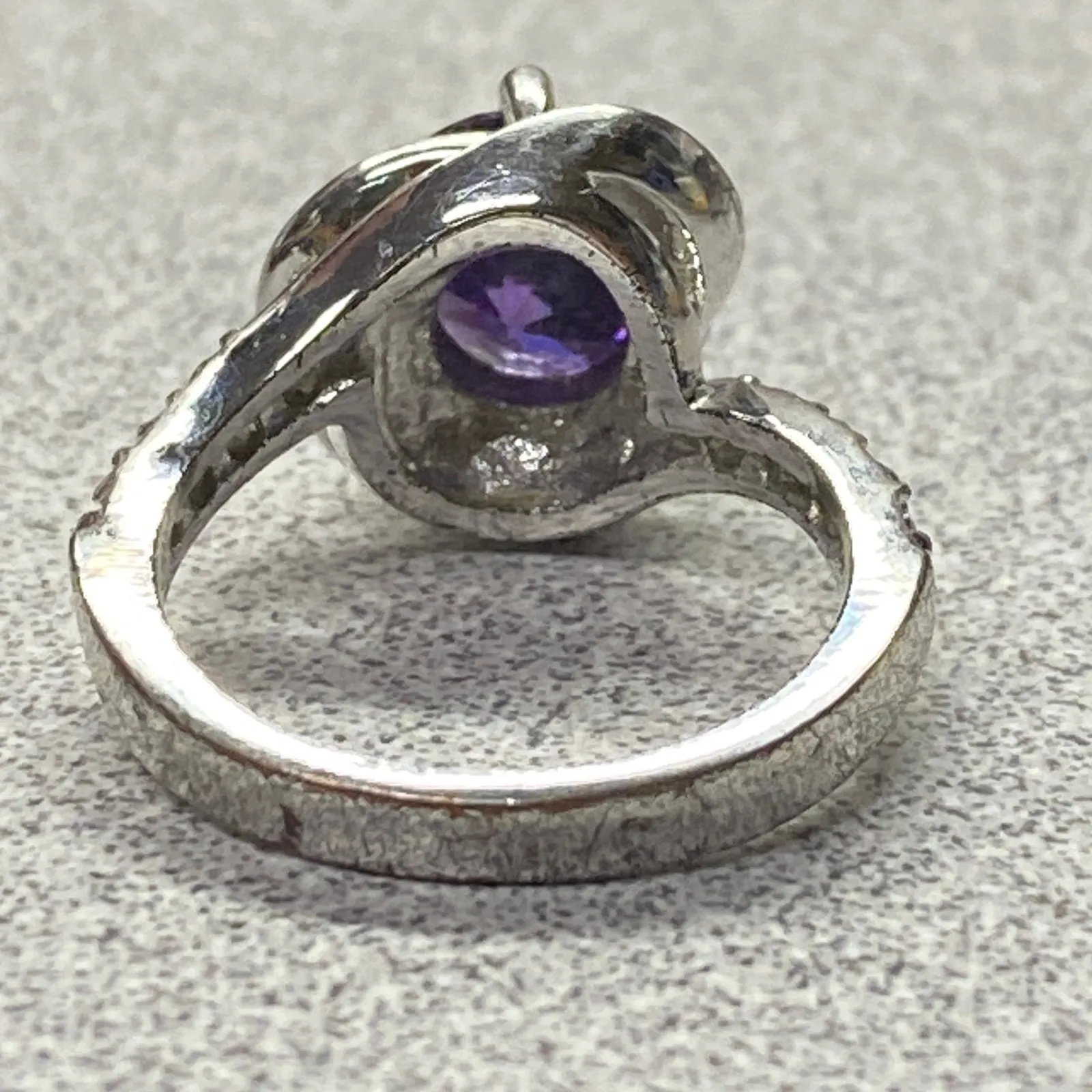 Sparkling Silver Purple Amethyst Bypass Ring Elegant Cocktail Party Size 5 - Image 5