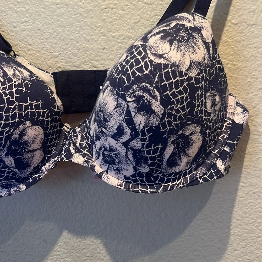 Savage x Fenty Women’s Cotton Essentials Demi T Shirt Bra Blue Floral Size 38D - Image 4