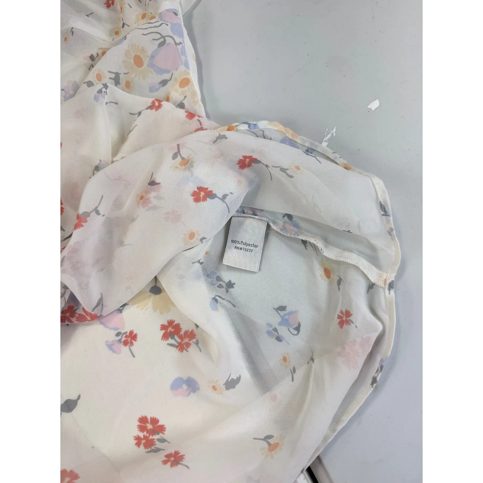 LC Lauren Conrad Floral Print Blouse Top Button Up Semi‎ Sheer White Size M - Image 3