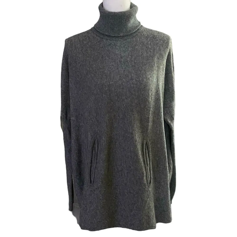 Garnet Hill Size S Oversized Turtleneck Sweater Grey Wool Cashmere Pocket - Image 2