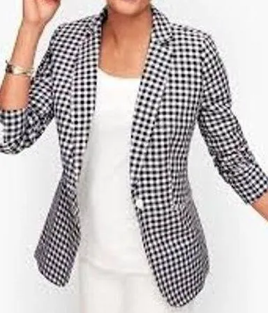 Talbots| 18 W | Classic Linen Blazer Womens Gingham Check  Plus Size Sport Coat - Image 2