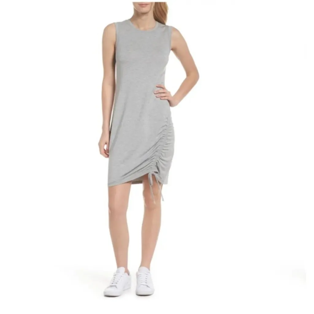 NWT ZELLA Post Studio Dress  Stretch Ruched Detail Gray Small - Image 6