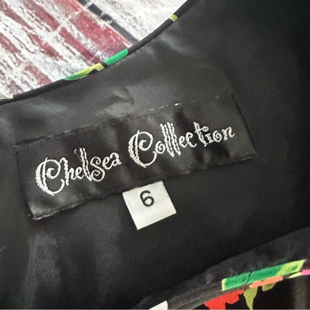 Vintage Chelsea Collection Black Floral Tiered Dress Size 6 - Image 5
