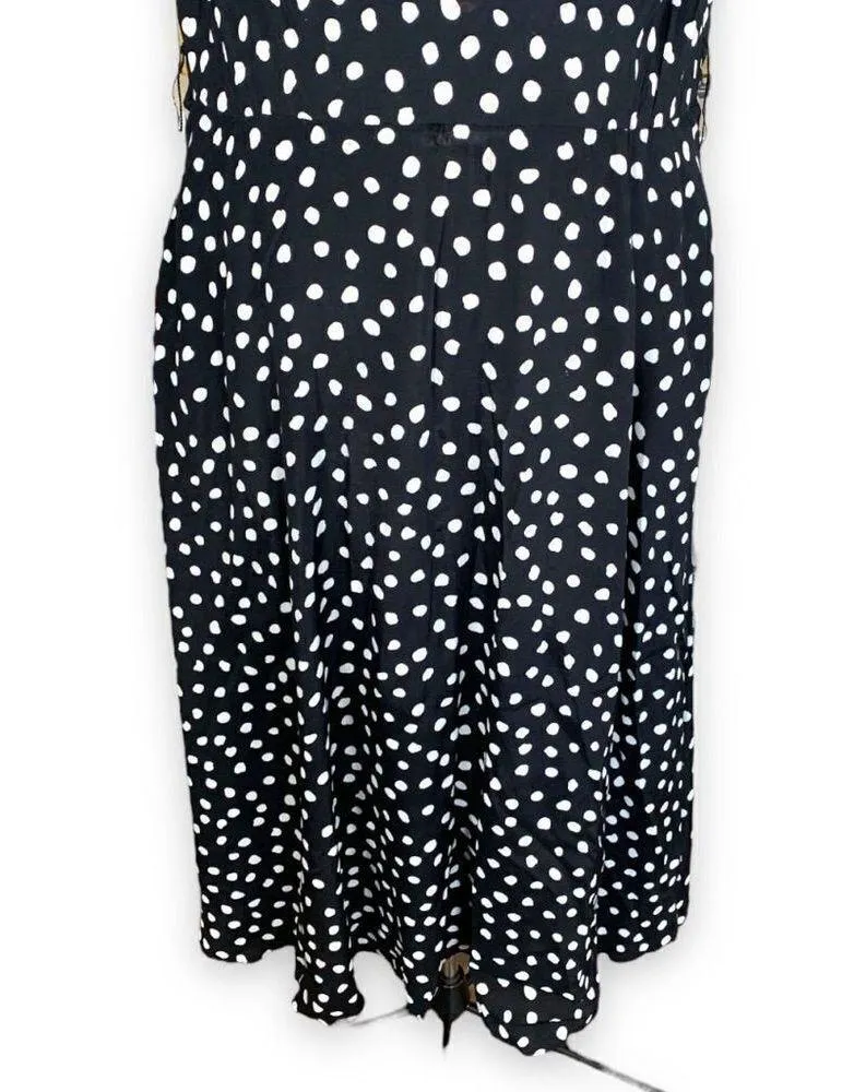 Vintage 1990s Maxi Dress Sleeveless Black White Polka Dot Print Cowl Neck Flowy Size 12 - Image 6