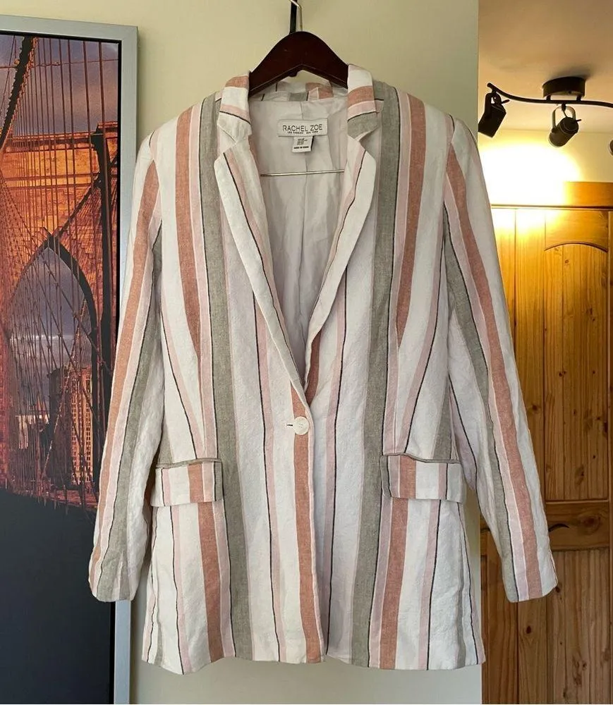 Rachel Zoe Striped Linen Oversized Summer Coastal Resort Blazer Jacket - Image 3