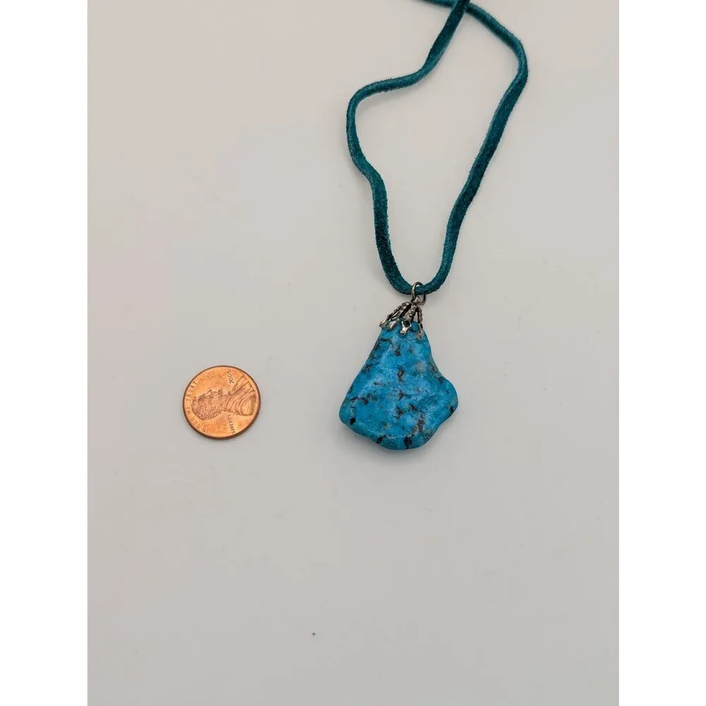 Handmade Raw Polished Turquoise Necklace Pendant Leather Cord Native American - Image 4