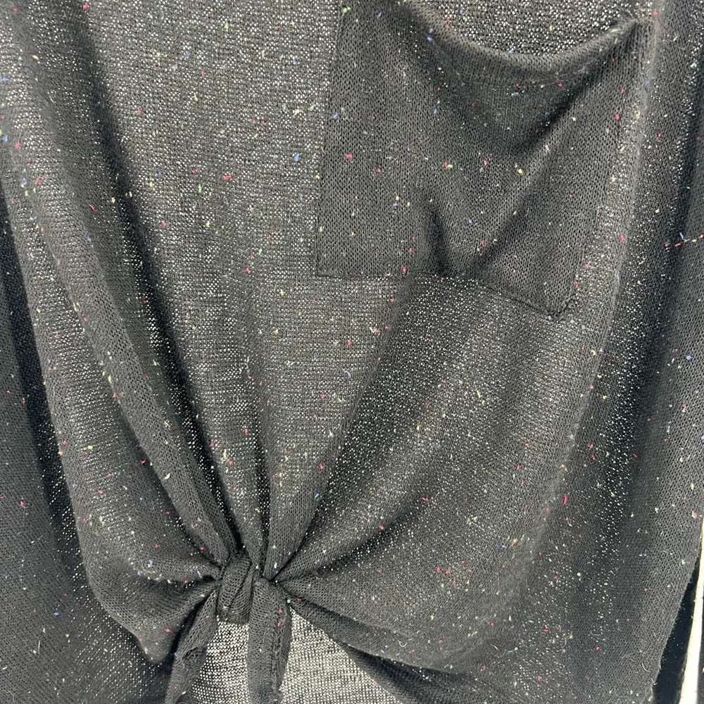 Entro tie waist sheer v-neck pullover sweater black color dots L casual - Image 4