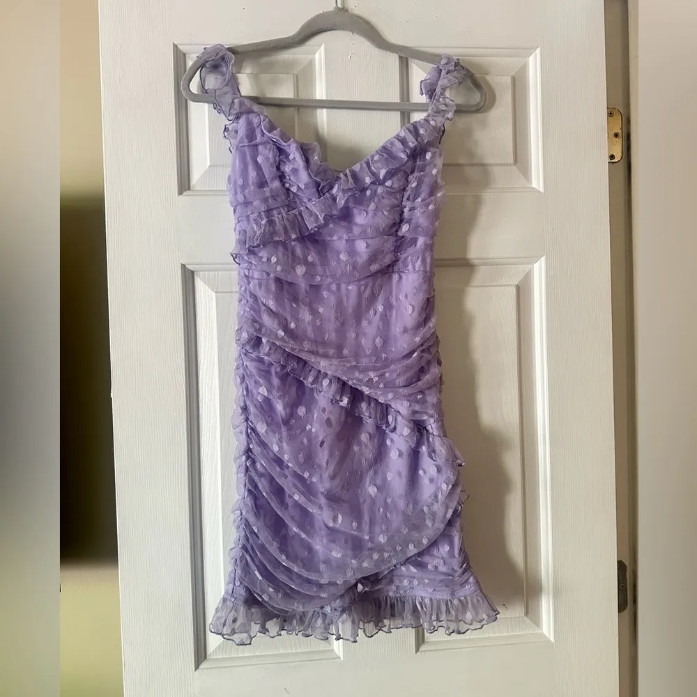 Hello Molly Flirty Friend Mini Dress Lilac, polka dot, party dress, size 8 - Image 3