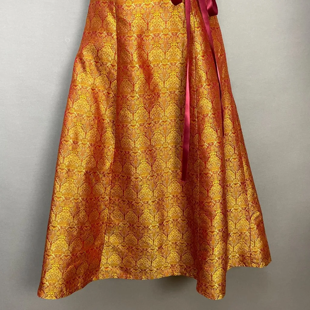 Vintage Y2K Strapless Dress Iridescent Red Gold Ribbon Bow Tie Belt Small A - Image 4