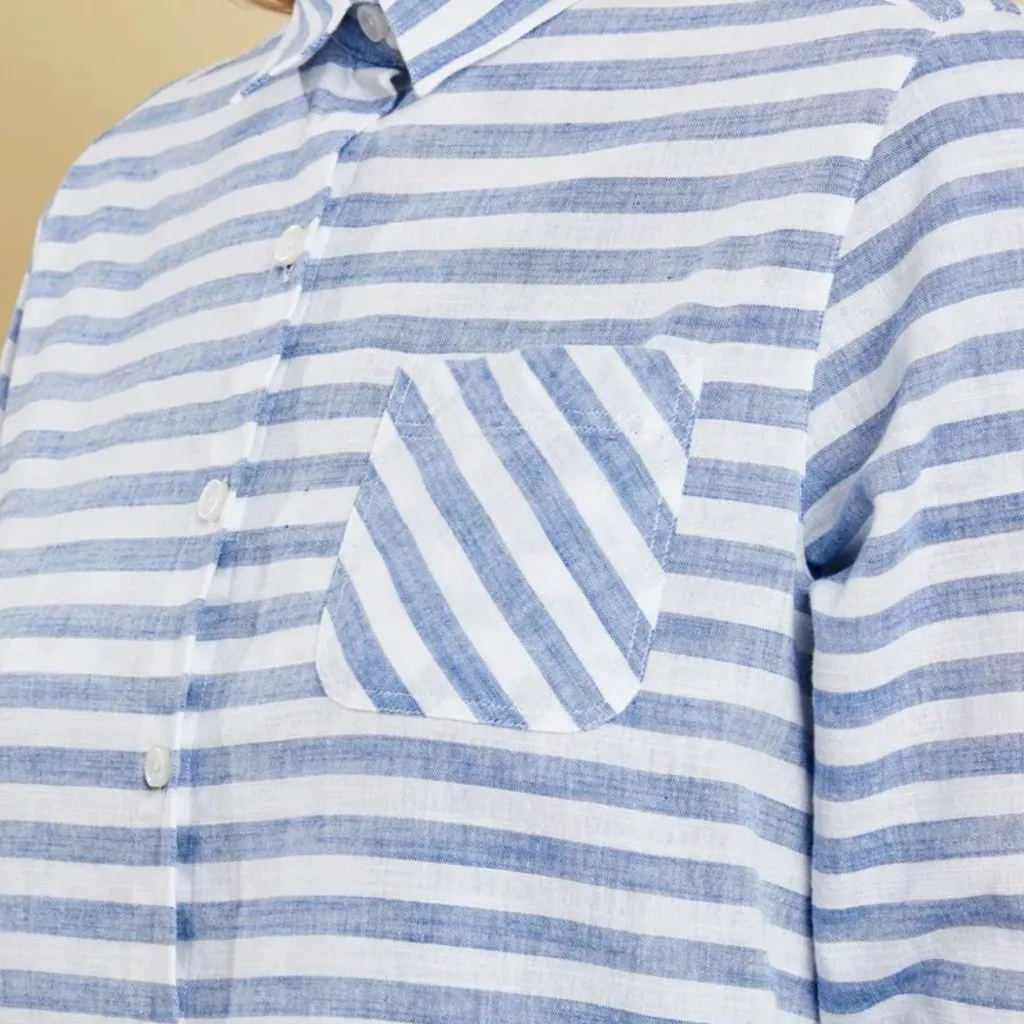 Barbour Craster Striped Button Down Shirt Blue White Cotton Relaxed Women's ? - Image 9
