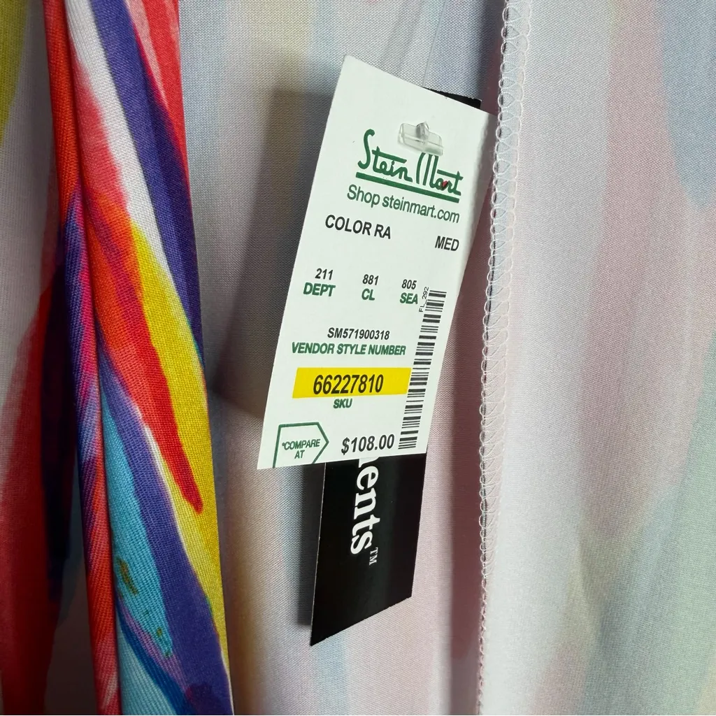 NWT Travel Elements Open Drape Front Cardigan Travel Resortwear Medium Multi Pink - Image 4