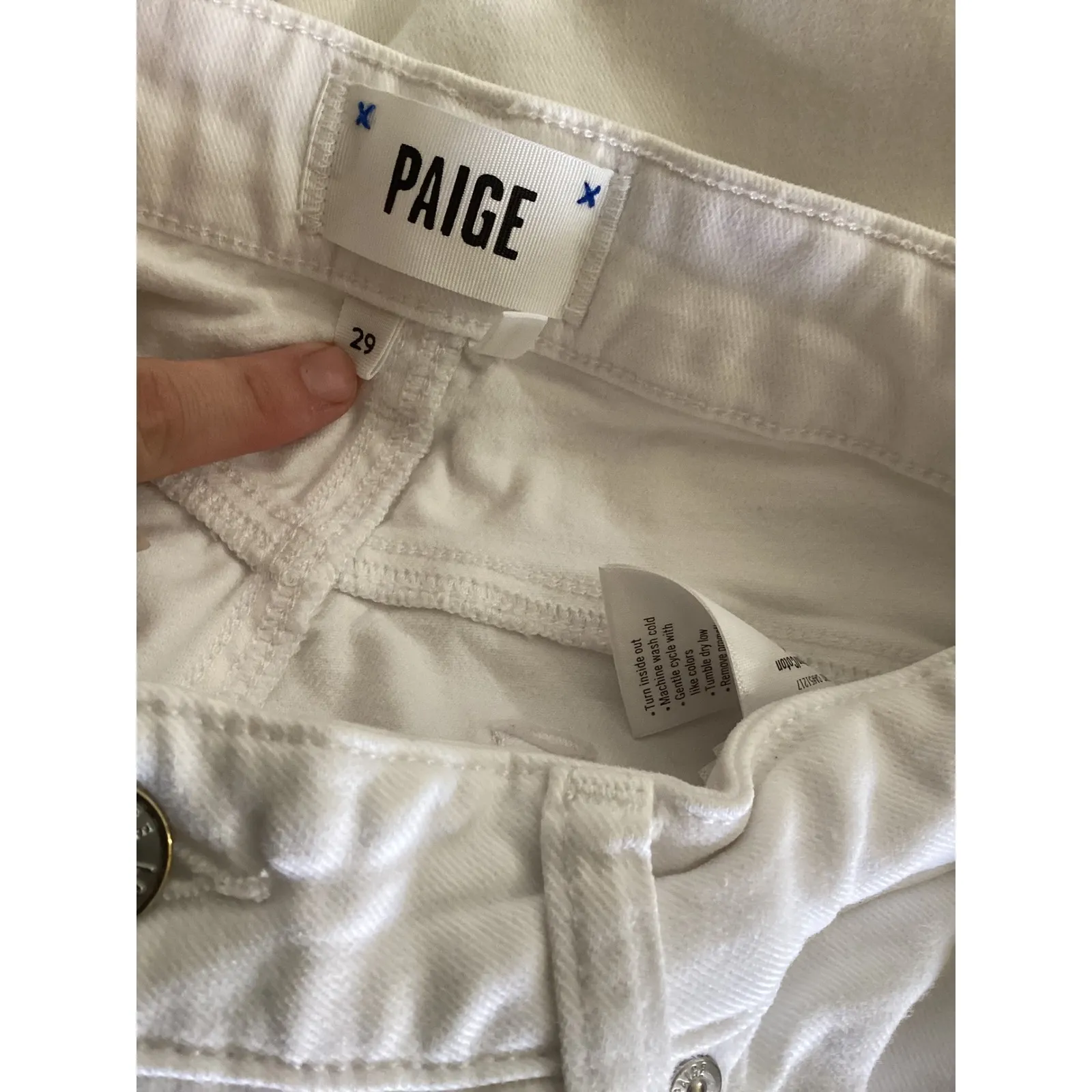PAIGE Amber White Cropped Frayed Hem High Rise Straight Leg Jeans Size 29 - Image 6