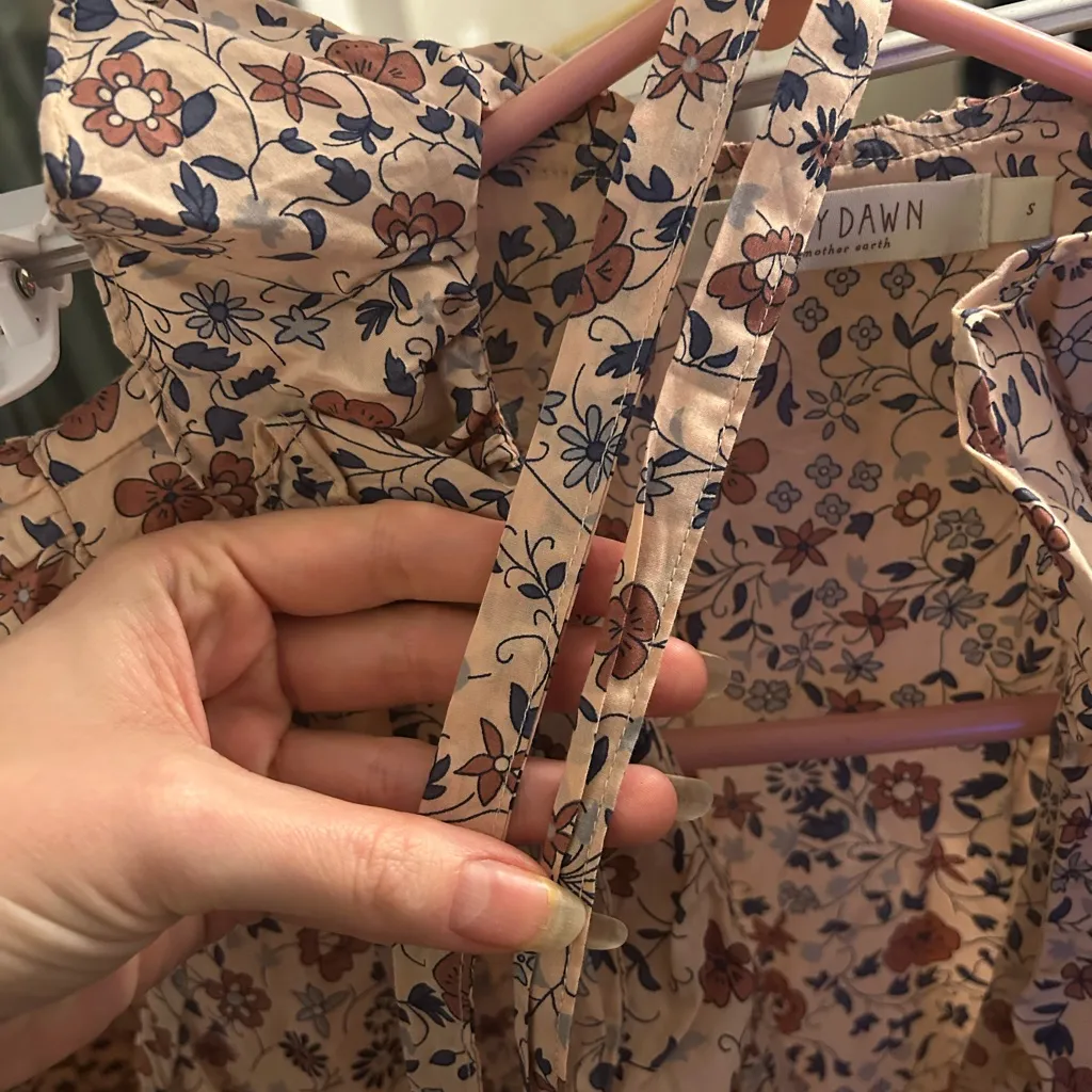 Christy Dawn Plum Dress Sand Anemone Vine Floral Organic Cotton Size Small - Image 8