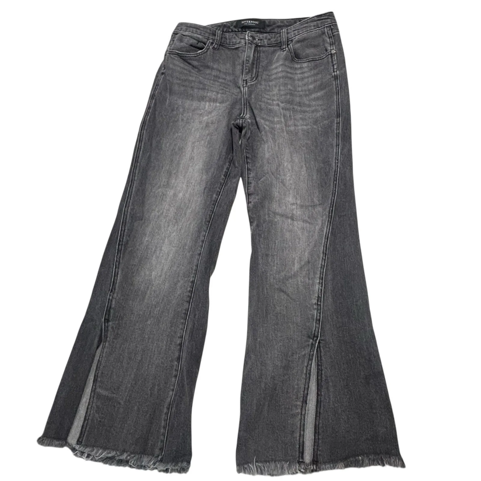 Liverpool Hannah Crop Flare Jeans Womens 10/30 Morel Slit Raw Hem Boho Chic Gray - Image 9