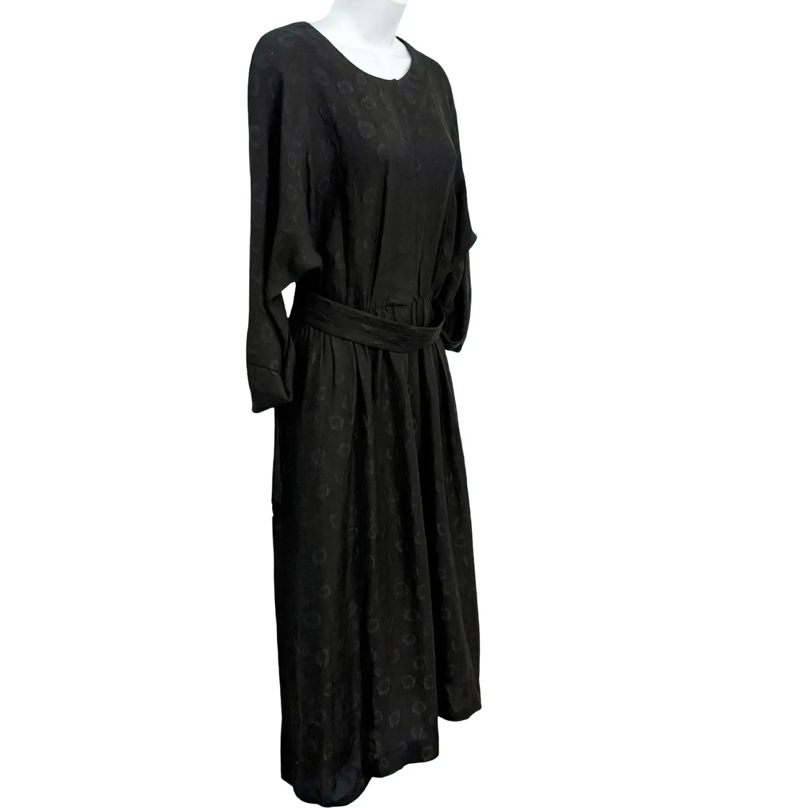 & Other Stories Black Burnout Silk Bracelet Sleeve Belted Midi Dress sz 36 / S - Image 9
