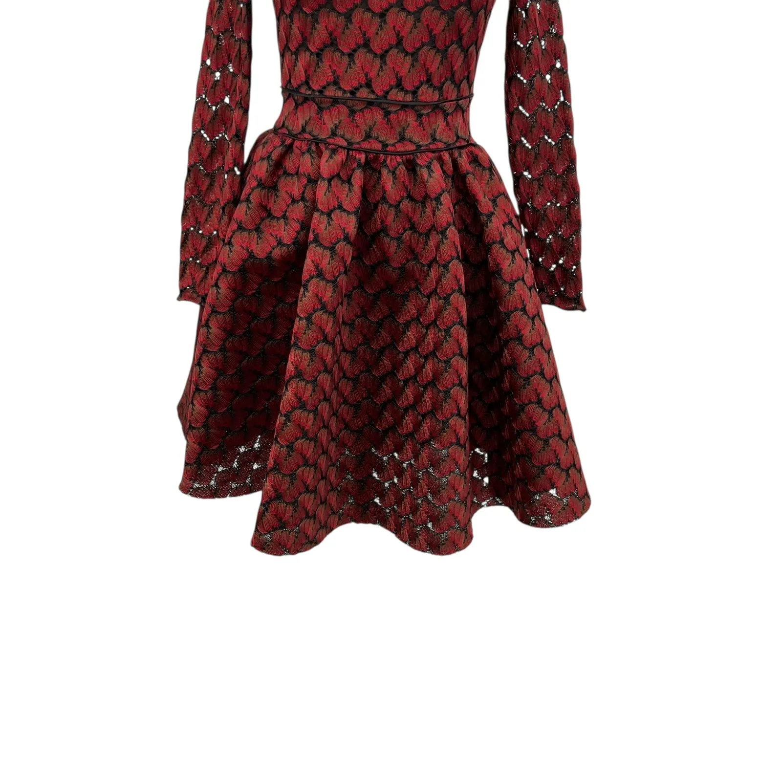 Maje Royani Jacquard‎ Dress Fit & Flare Long Sleeve Red Black Size 1 US Small - Image 5