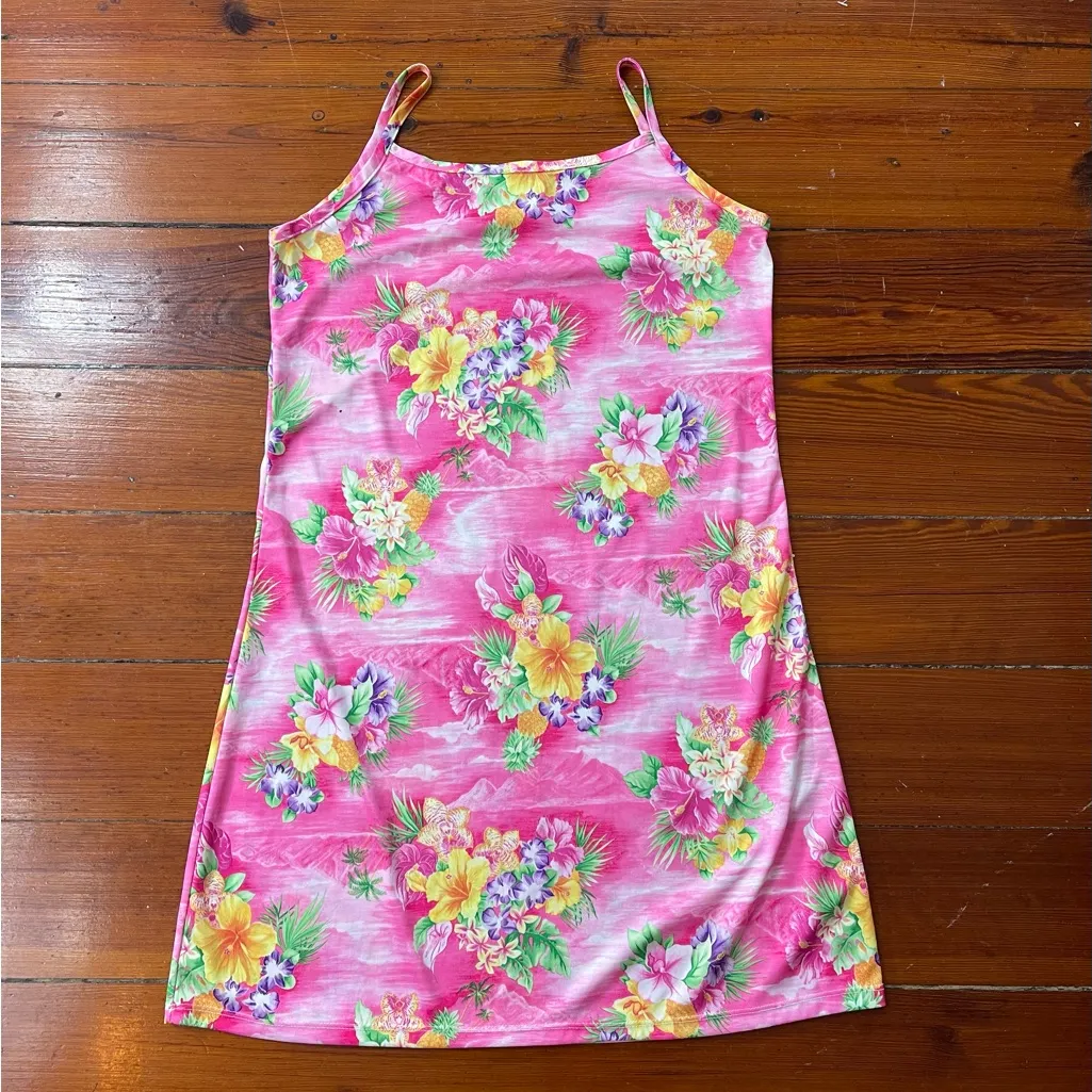 Madalana Hawaii Tropical Floral Sundress – Vintage 90s Size XL 🍄 Pink - Image 5