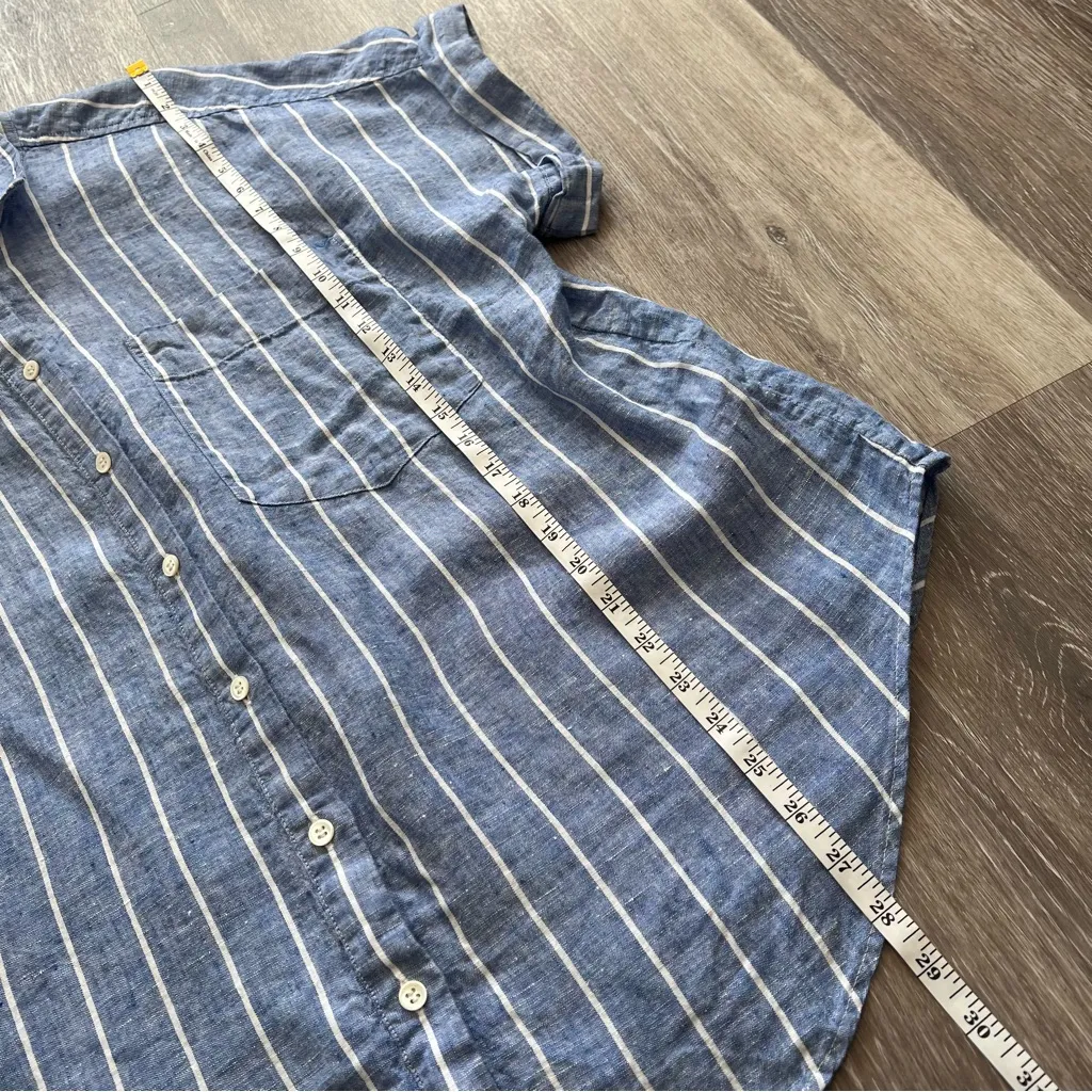 Banana republic linen resort shirt 100% linen blue and white striped button down - Image 5
