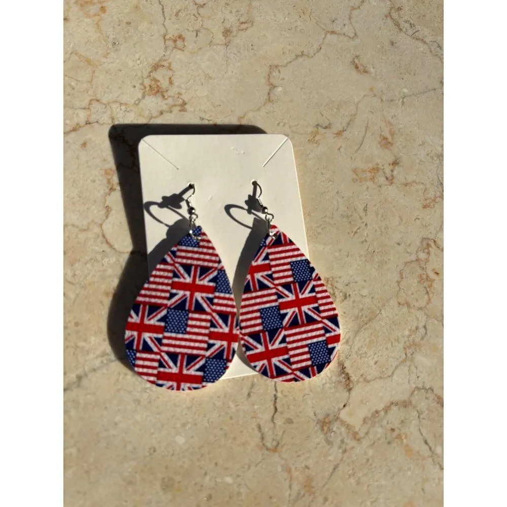Union Jack & Stars Teardrop Earrings Red - Image 4