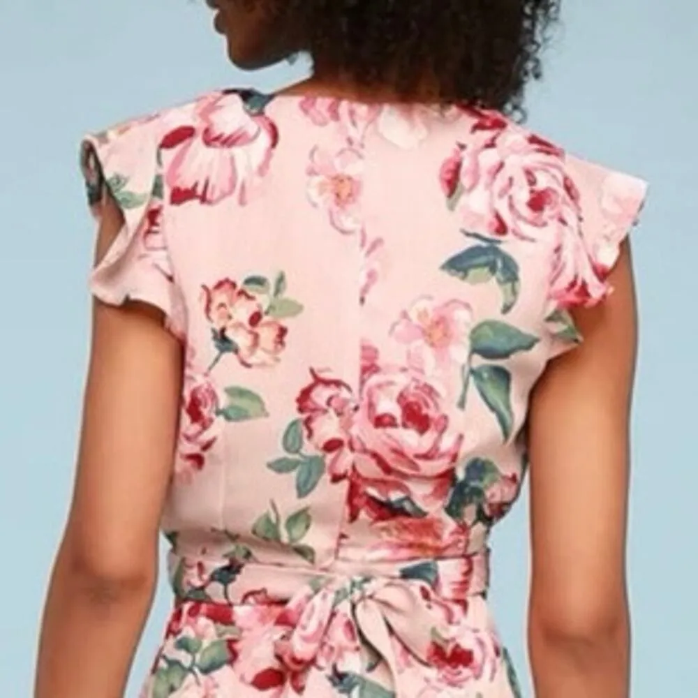 Lulus NEW Good Fleur You Blush Pink Floral Cross Front Tie Waist Crop Small - Image 3