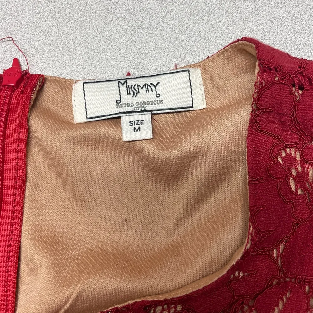 Missmay Slim Floral Lace Aline Dress size medium red w/ Bell Sleeve Formal Prom - Image 9