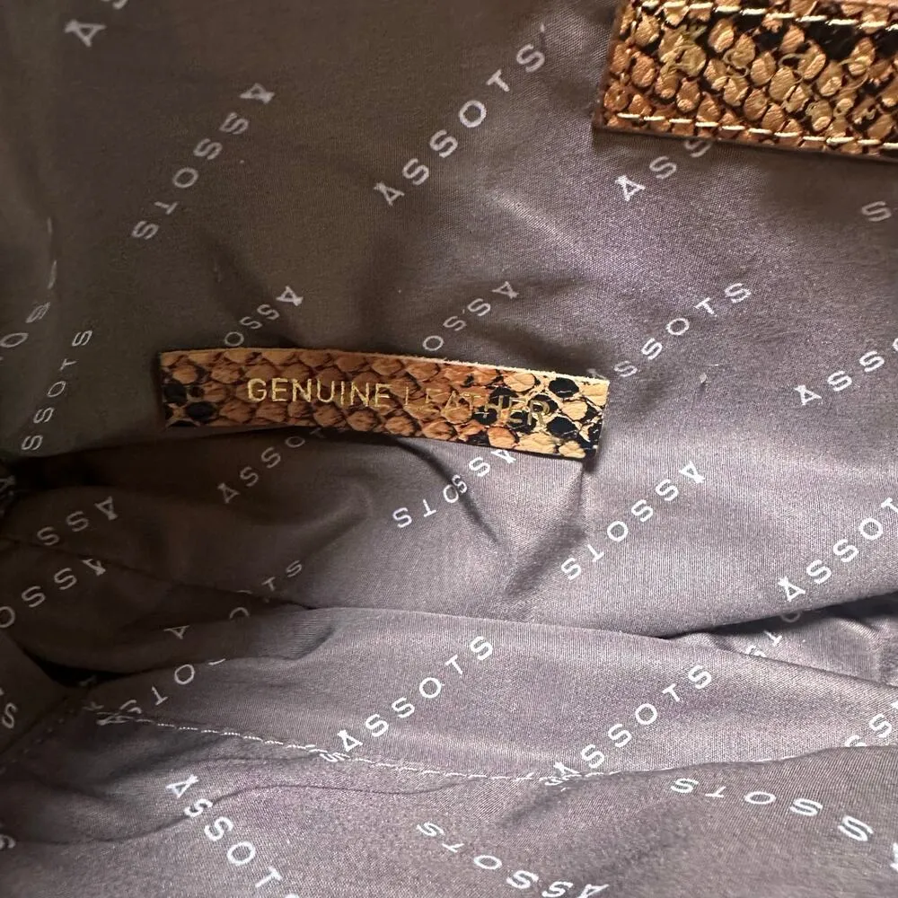 Assots London Leather Tan Snake Print Baguette Shoulder Bag - Image 8