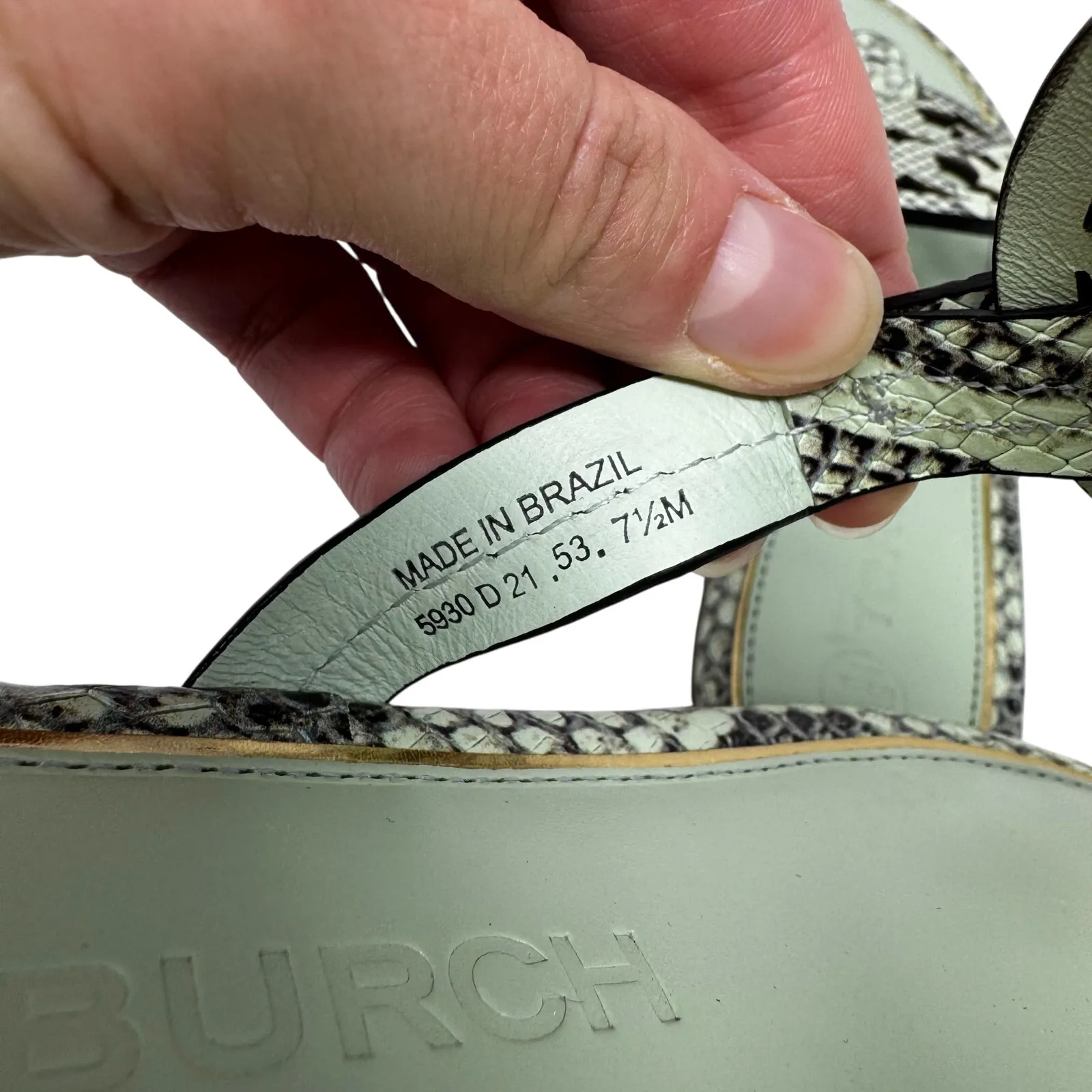 TORY BURCH Mint Green Reptile Snake Gold Metallic Metal Miller Sandals Size 7.5 - Image 7