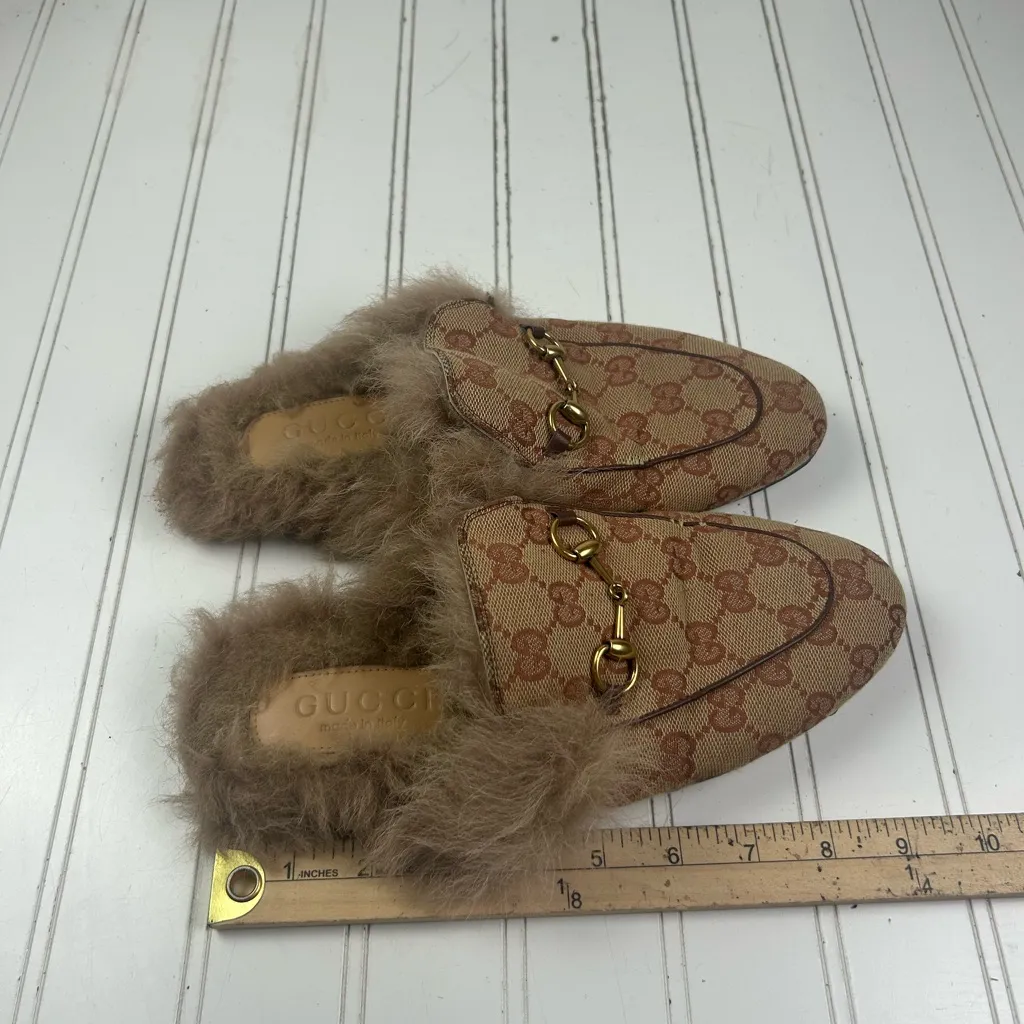 Gucci Princetown Beige Canvas Original GG Fur Loafer Mules Women’s Size US 7.5-8 - Image 4